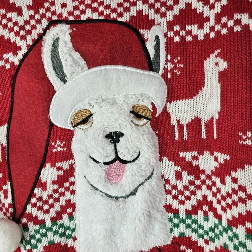 Jolly Sweaters Mens Holiday XL Red Green Ugly Christmas Knit Llama Alpaca 3D LS